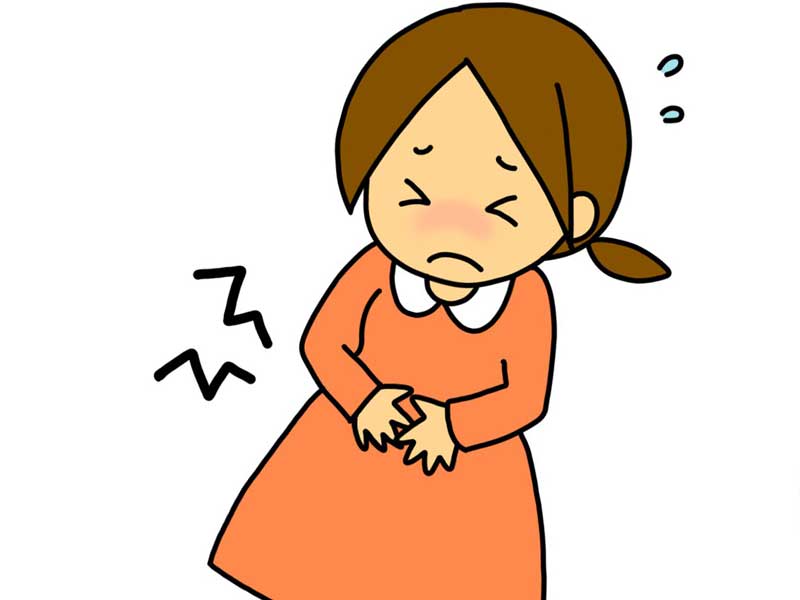 胃痛でおなかをおさえている妊婦さんのイラスト