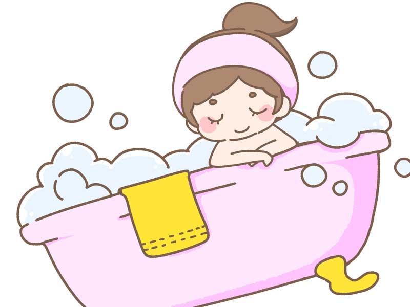 お風呂に入ってリラックスをしている妊婦さんのイラスト