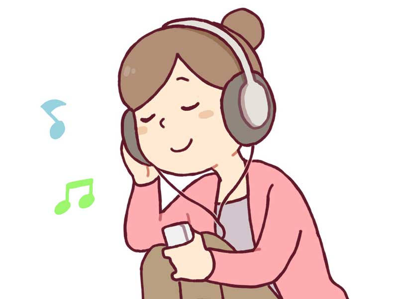 音楽を聞いてリラックスしている妊婦さんのイラスト