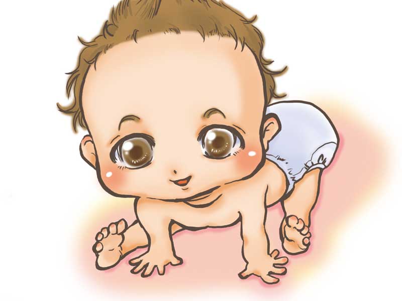 オムツだけの裸ん坊の赤ちゃんのイラスト
