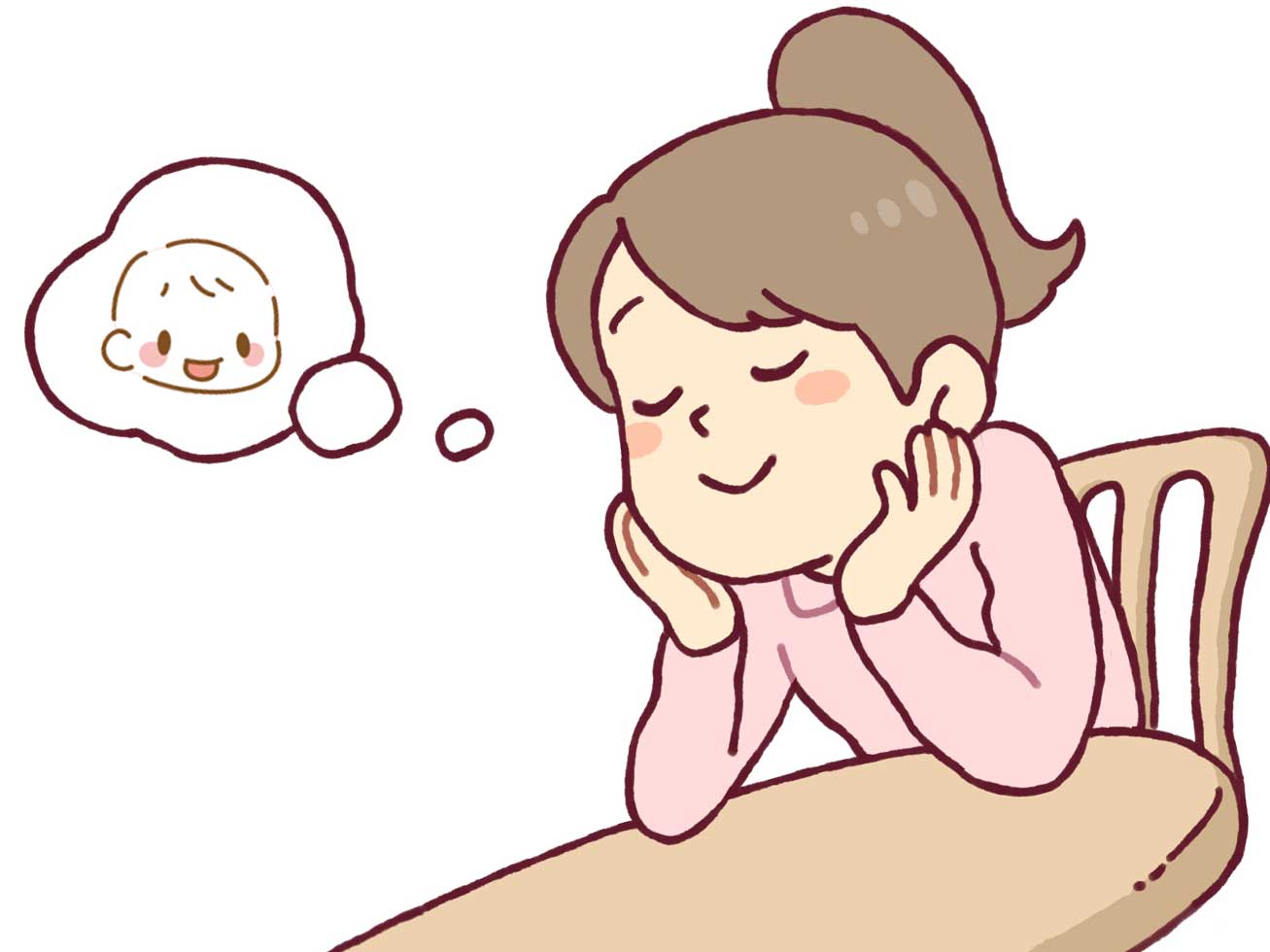 お腹の中にいる赤ちゃんを想像する女性のイラスト