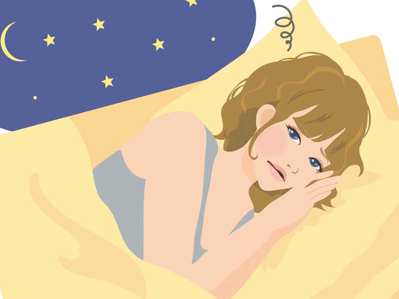胎動で夜寝れない妊婦さんのイラスト