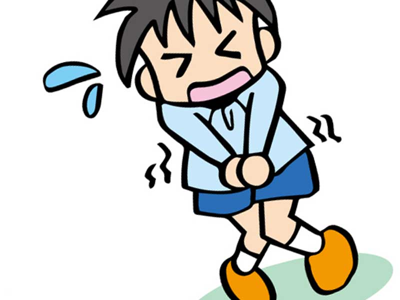 頻尿でオシッコを我慢している子供のイラスト