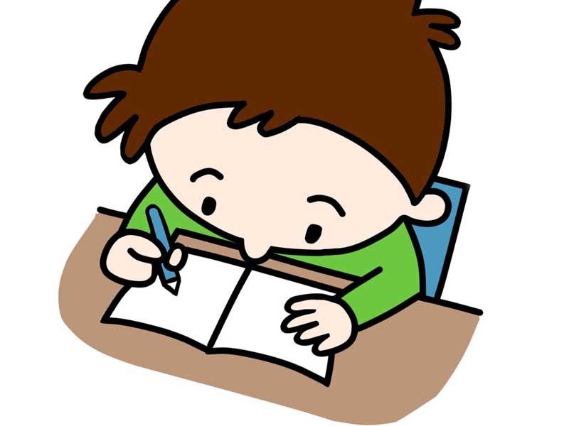 視力が低下して見にくそうに勉強している子供のイラスト