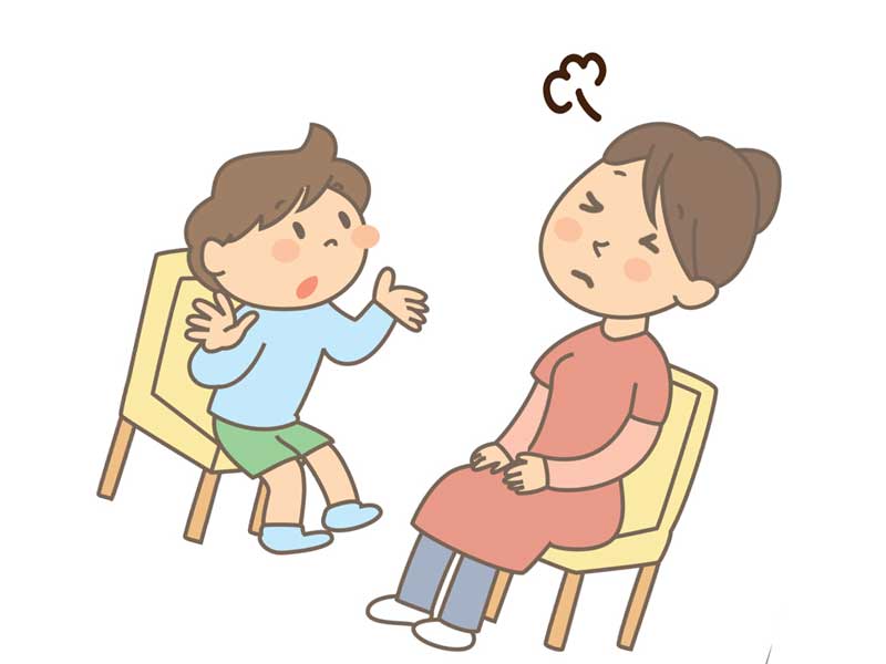 お母さんに議論を吹っ掛ける子供のイラスト