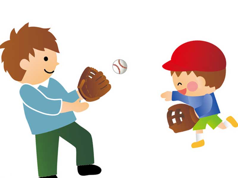 お父さんと遊んでいる子供のイラスト