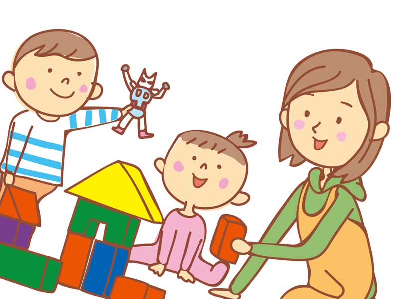 保育園で遊ぶ子供達のイラスト