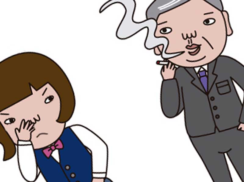 妊婦さんの近くでタバコを吸っているオジサンのイラスト