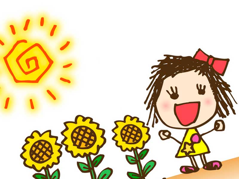 太陽の日を浴びる女の子のイラスト