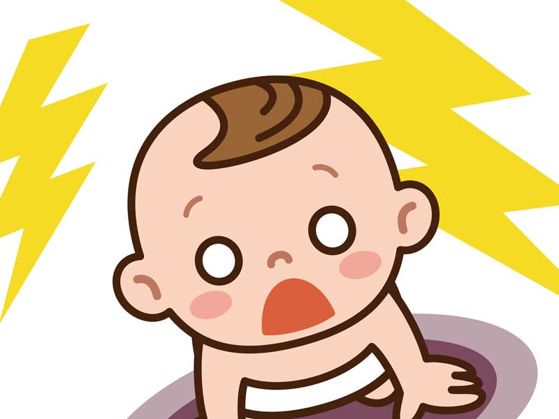 雷で怖がる子供のイラスト