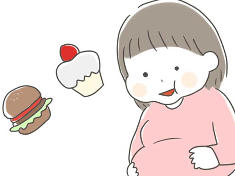 食欲が増す臨月の妊婦さんのイラスト