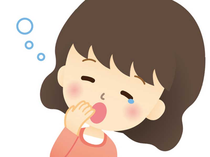 眠気を感じてアクビをしている臨月の妊婦さんのイラスト