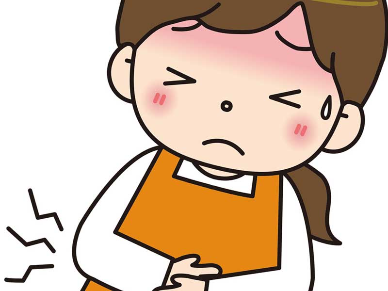 陣痛でお腹をおさえている妊婦さんのイラスト
