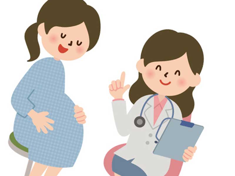 お医者さんと相談する妊婦さんのイラスト