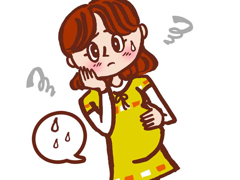 尿漏れで心配する妊婦さんのイラスト
