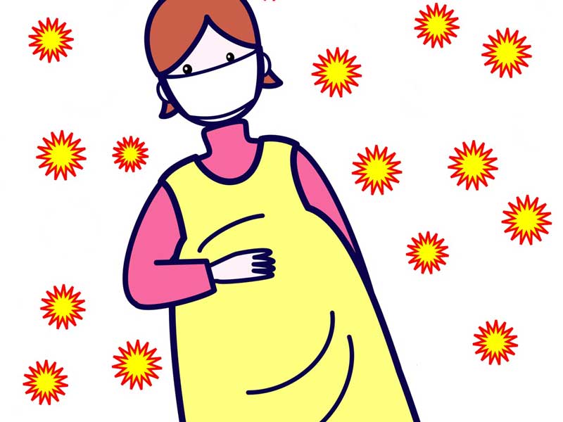 マスクを着用している妊婦さんのイラスト