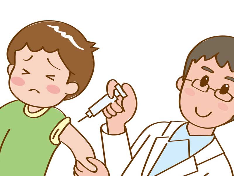 医者に注射されてる子供のイラスト