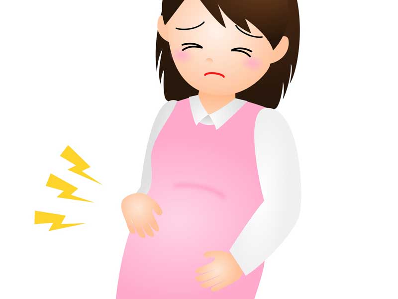お腹の痛みを感じてる妊婦さんのイラスト