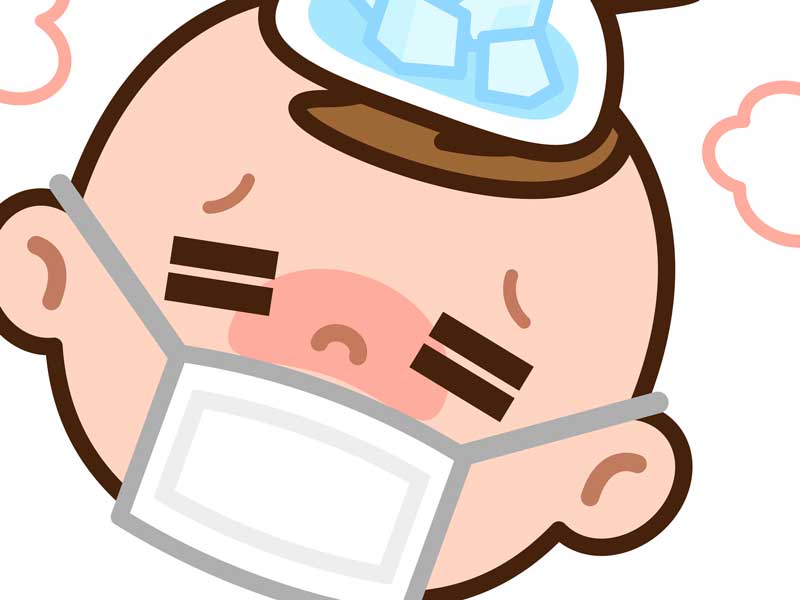 風邪を引いて熱が出ている赤ちゃんのイラスト