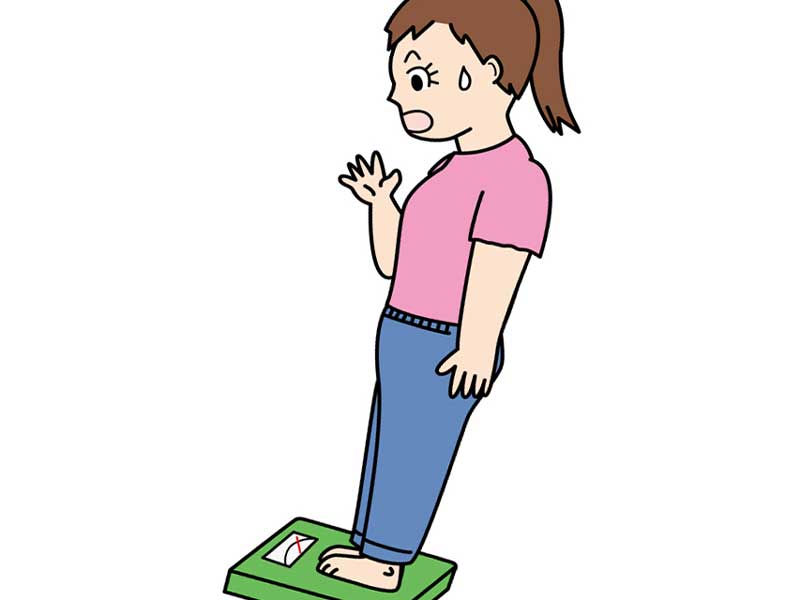 体重計に乗ってビックリしている妊婦さんのイラスト