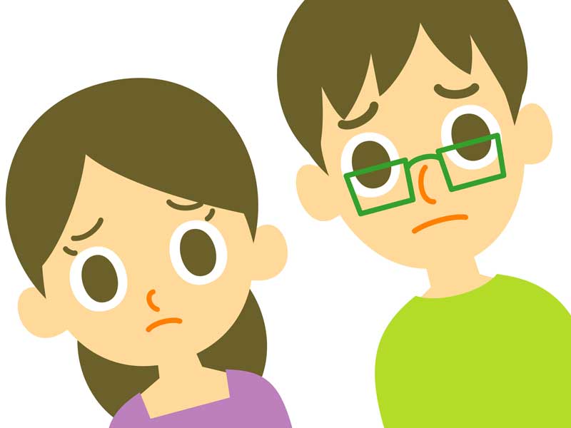 困っているママとパパのイラスト