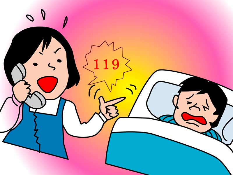 大人の救急電話を掛けるお母さんのイラスト