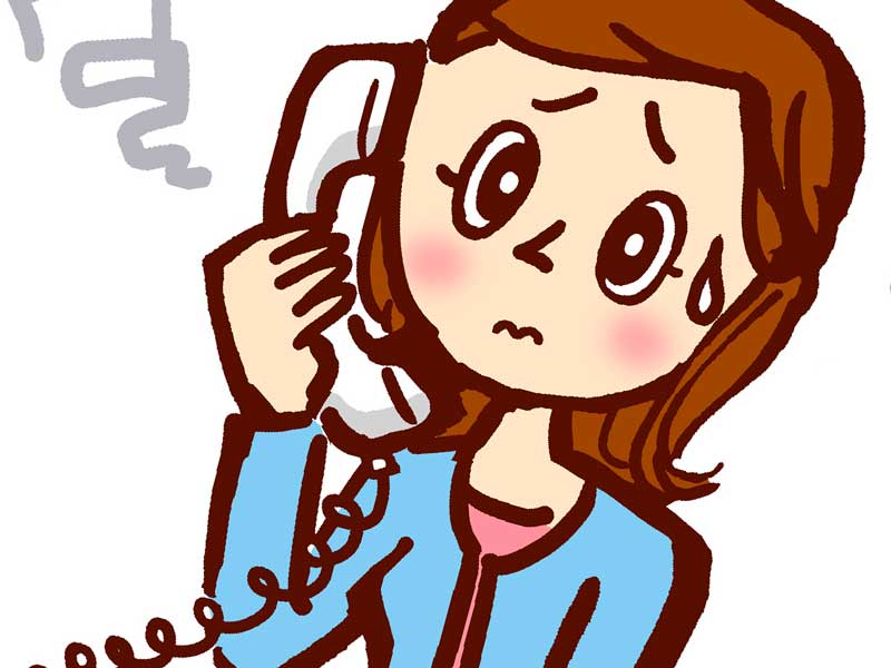 焦って電話するお母さんのイラスト