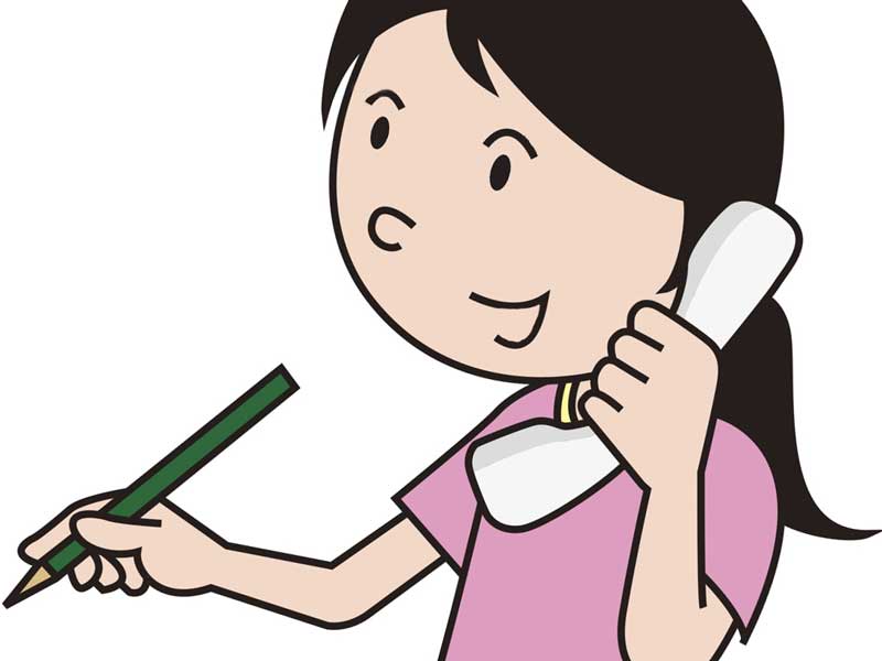 電話をかけながらメモをしているママのイラスト