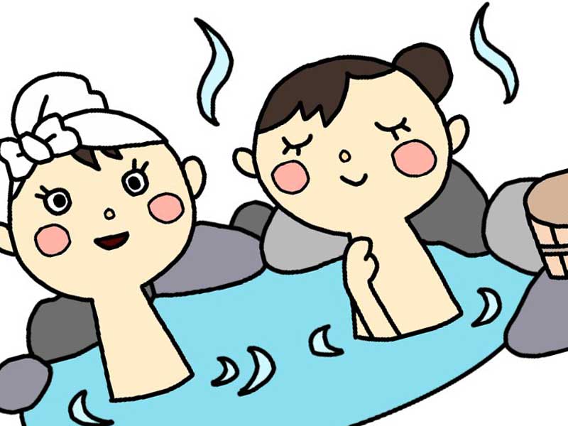 温泉に入っているママ達のイラスト