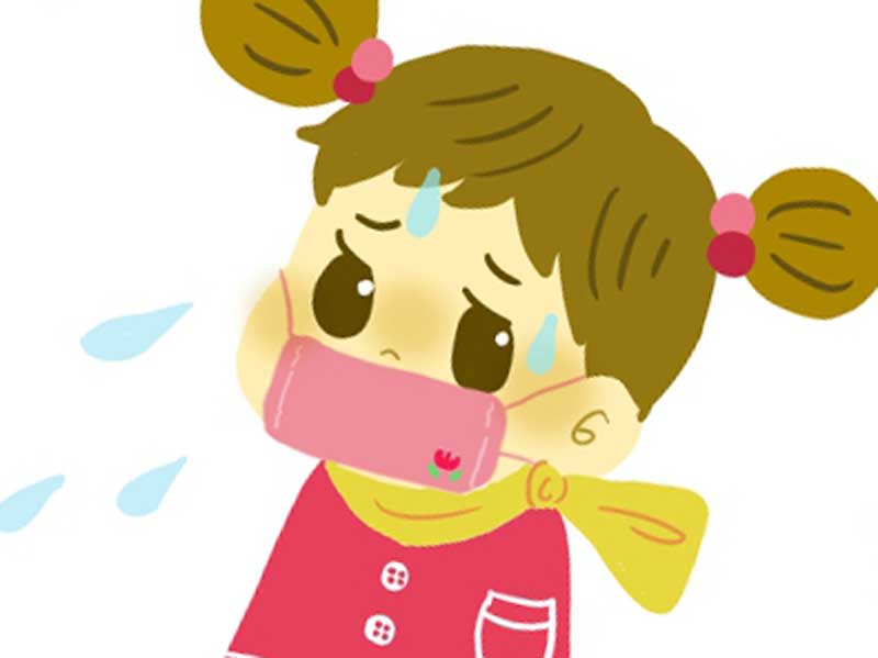 咳が出てマスクをしている子供のイラスト