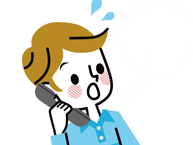 慌てて病院に電話をしている旦那さんのイラスト