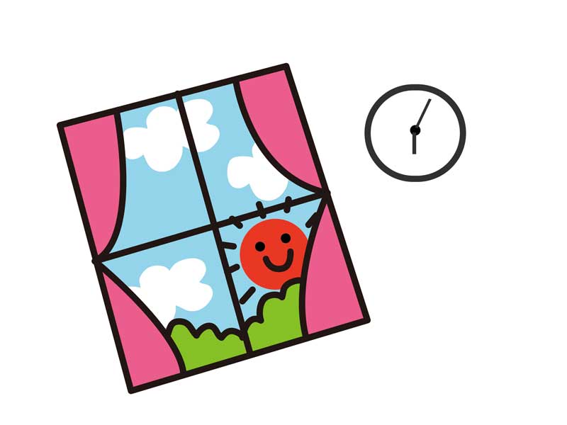 窓から見える朝日のイラスト