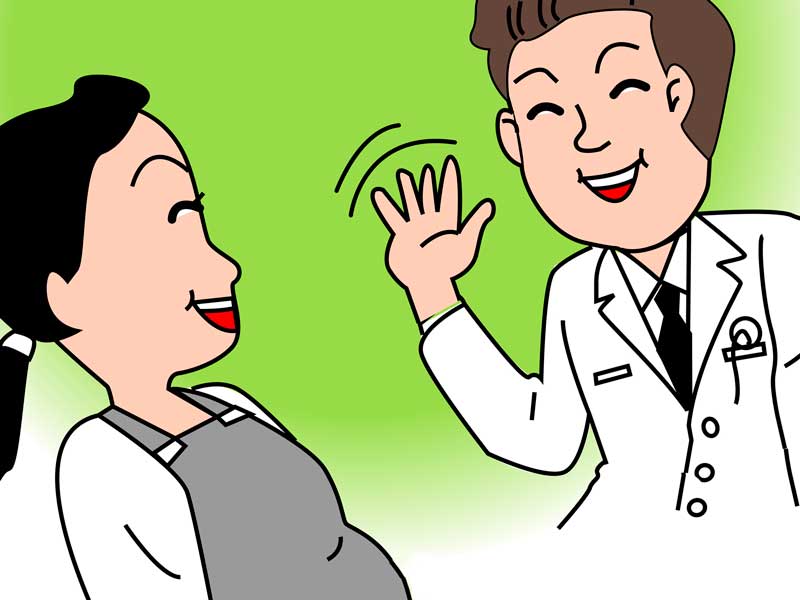 産科医師と相談する妊婦さんのイラスト
