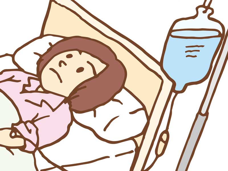 点滴をしている妊婦さんのイラスト