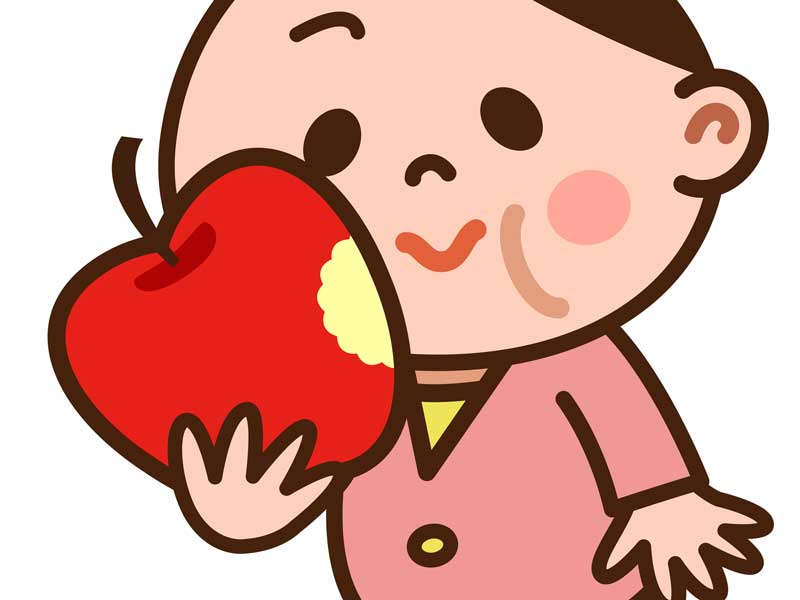 りんごを食べている妊婦さんのイラスト