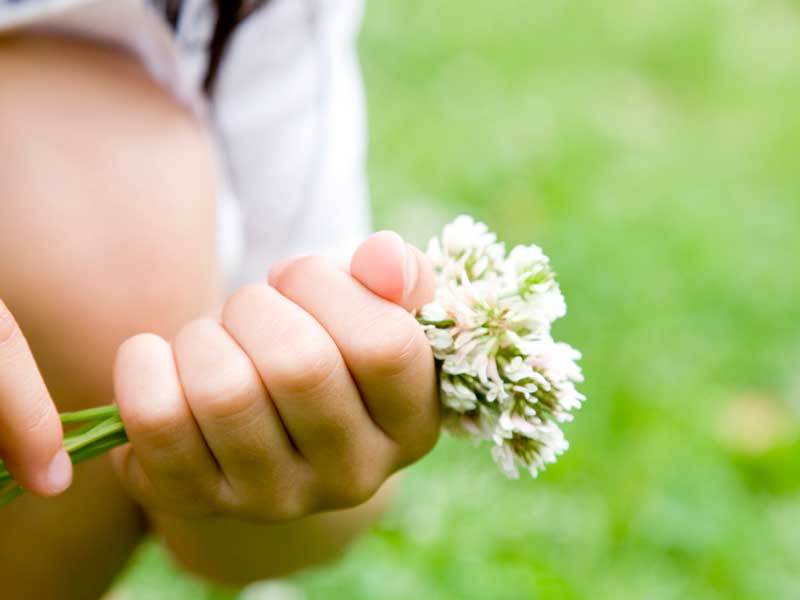お花を握っている子供