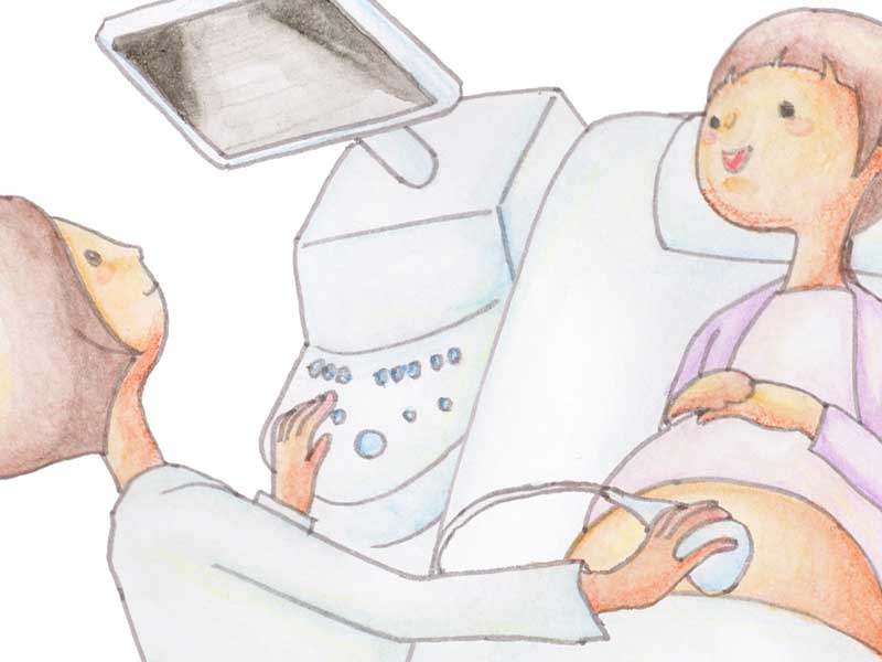 超音波検査を受けている妊婦さんのイラスト
