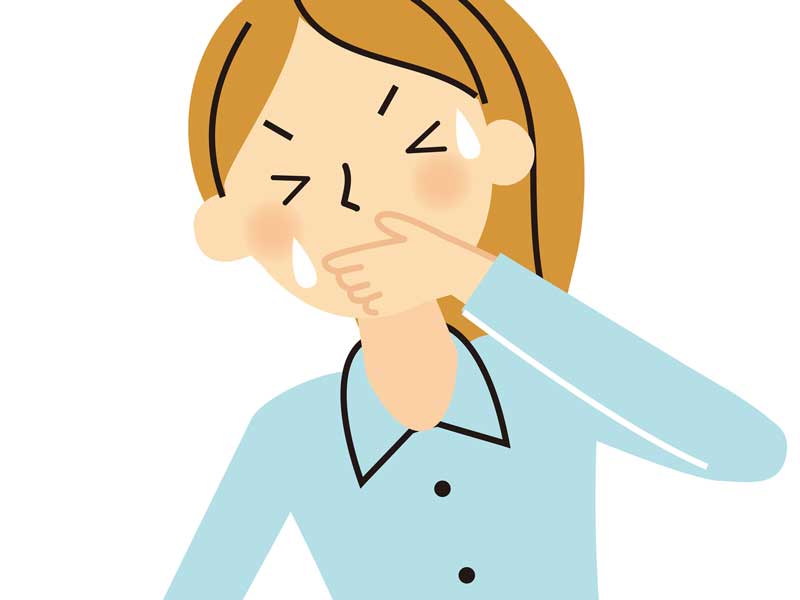 吐き気で口をおさえている妊婦さんのイラスト