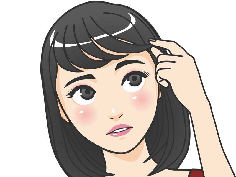 前髪を触る女性のイラスト