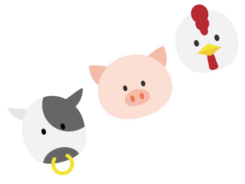 牛、豚と鶏のイラスト