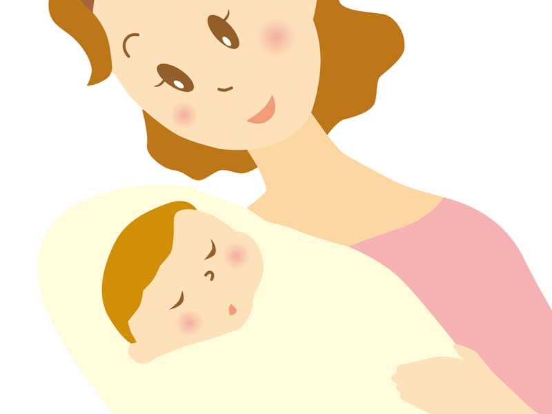赤ちゃんを抱っこする産後のママのイラスト