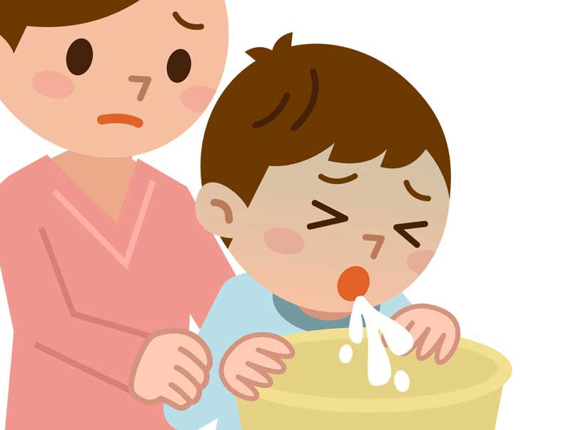 食中毒をした子供のイラスト