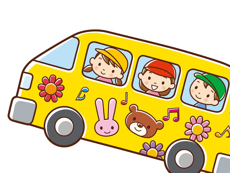 バスで通園する子供達のイラスト