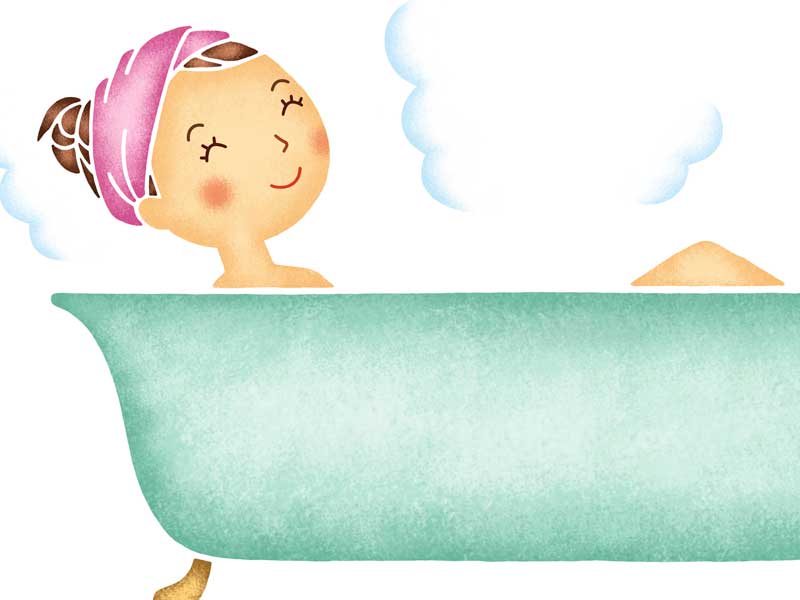 お風呂で体を温める主婦のイラスト