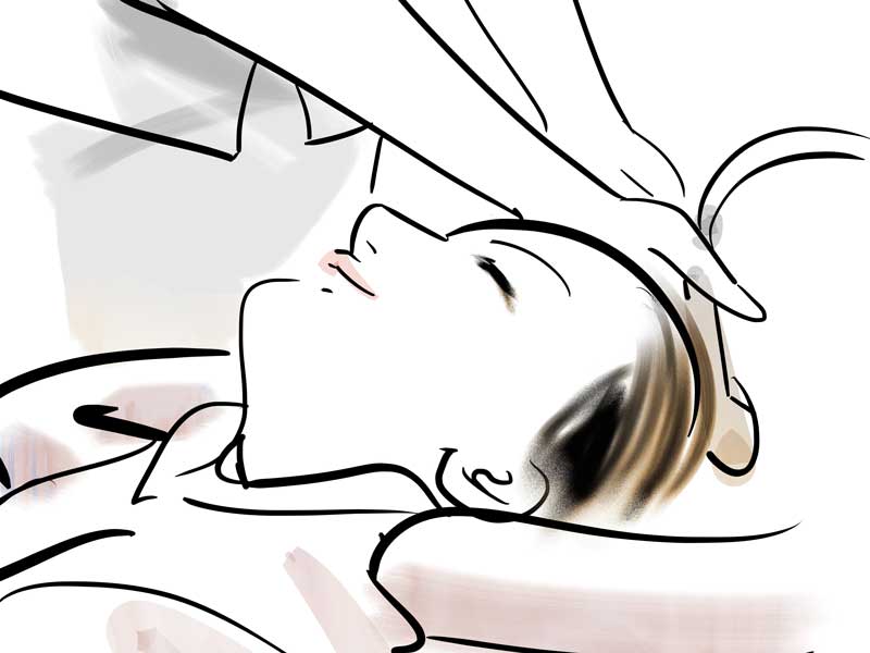 美容院でのシャンプー中の妊婦さんのイラスト