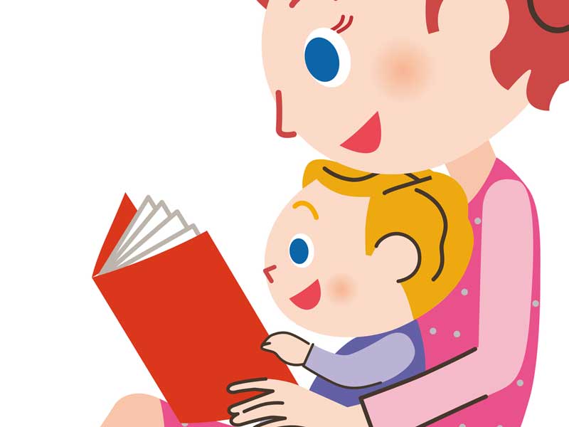 赤ちゃんに絵本を読むママのイラスト