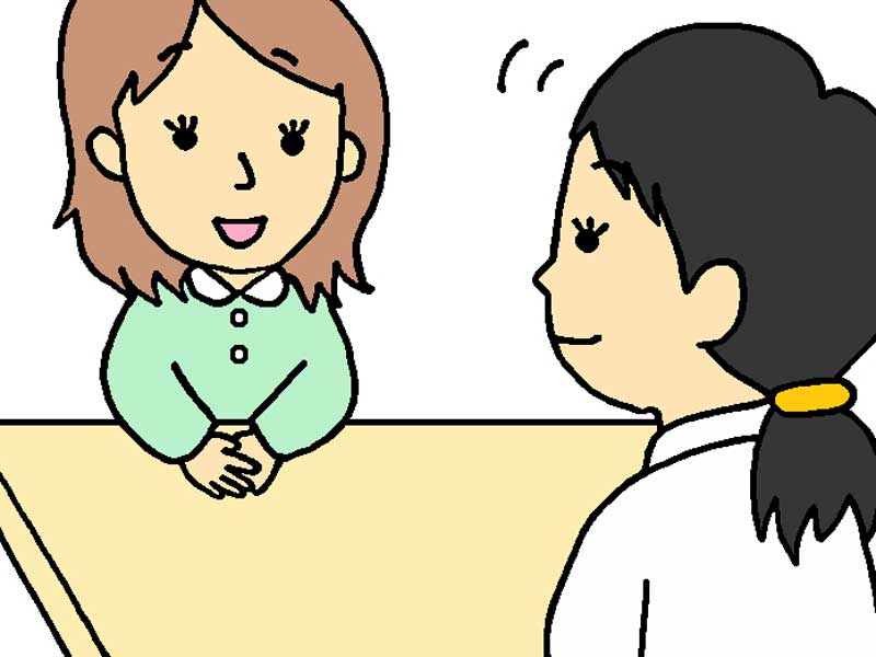 医師と相談をしているお母さんのイラスト