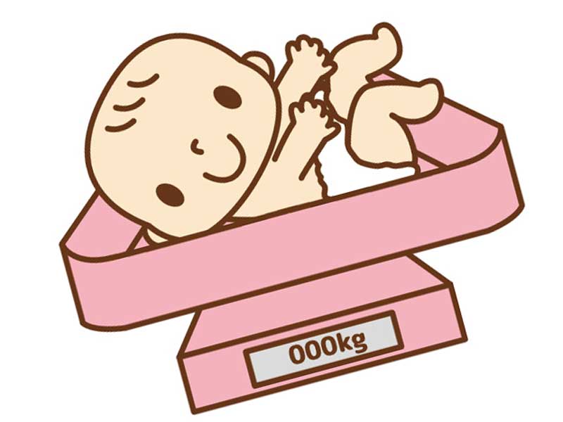 体重測定される赤ちゃんのイラスト
