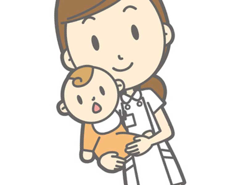 赤ちゃんを抱っこする看護婦さんのイラスト