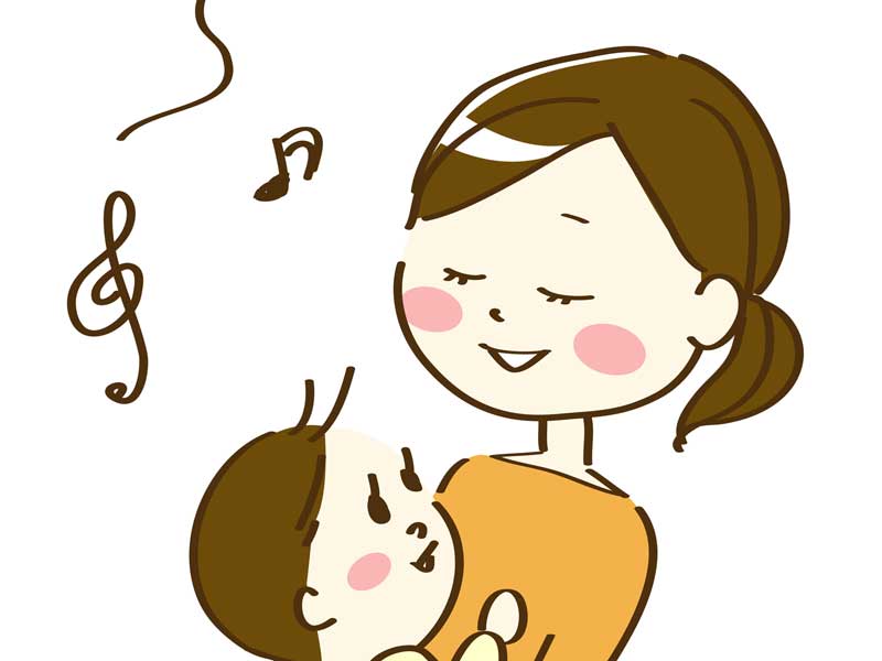 赤ちゃんに歌を歌うママのイラスト